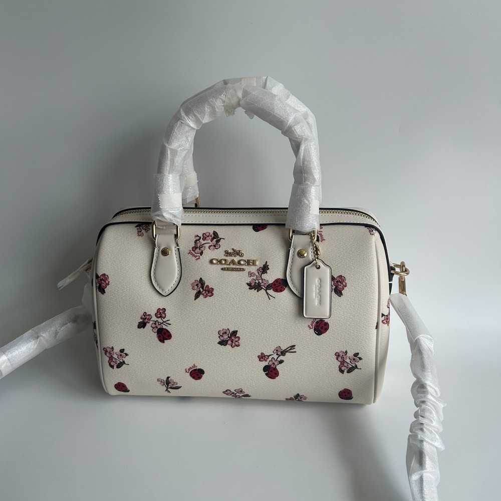 Coach Rowan Satchel Ladybug Floral Print Chalk Multi Canvas Crossbody Bag CU272